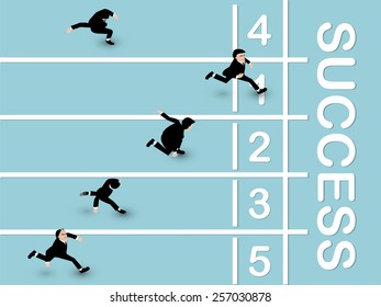 graphic design vector of business man running to success on running track, business success concept