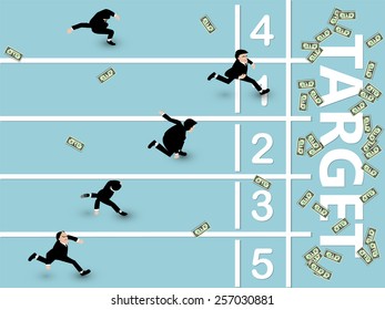 graphic design vector of business man running to target on running track, business success concept