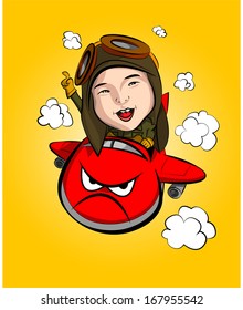 graphic design vector of cute captain on funny airplane with yellow background