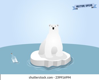 graphic design vector of cute polar bear on ice at pole, global warming crisis graphic design concept