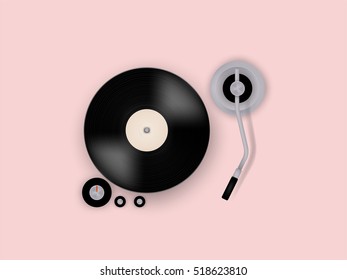 graphic design vector of gramophone vinyl record on record player phonograph, realistic retro design, vector art image illustration, music design concept