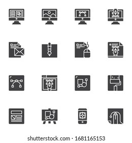 Graphic design vector icons set, modern solid symbol collection, filled style pictogram pack. Signs, logo illustration. Set includes icons as creative designer tool, drawing equipment, computer screen