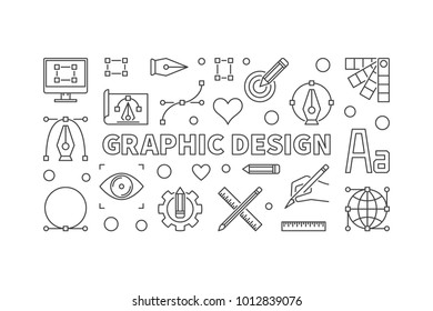 Graphic design vector illustration or horizontal banner in thin line style