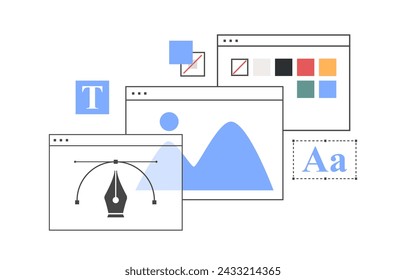 Graphic design. Vector illustration set of tools and settings for graphic. Flat illustration isolated on white background.