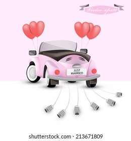 graphic design vector of just married vintage car with cans
