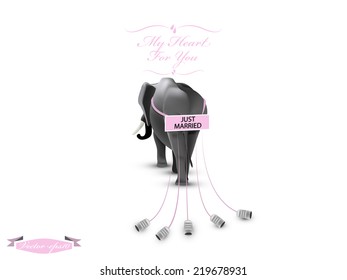 graphic design vector of just married elephant with cans