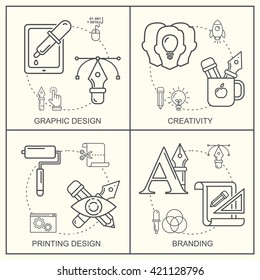 Graphic design vector pattern with grey linear icons. Line style designers background contains line style symbols.