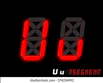 graphic design vector of seven segment style alphabet - U and u,seven segment typo design