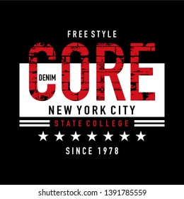 Graphic design vector typography core denim for t shirt,vector illustration, vector