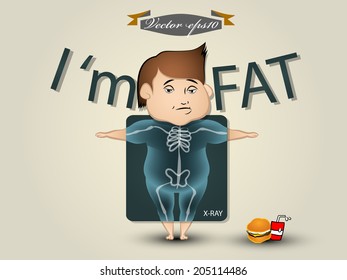 graphic design vector of x-ray fat man with junk food