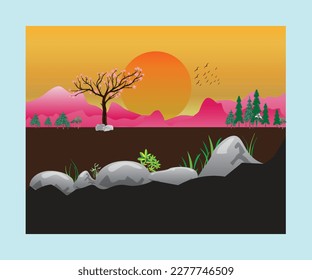 Graphic Design Village Sunset Template Victor Art