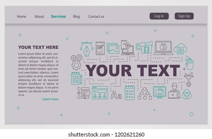 Graphic design web page vector template. Content editing tools and software. Website interface idea with linear illustrations. Landing page layout. Web banner, webpage color concept