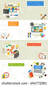 Graphic Design, Webdesign, Development, Startup and Freelance Concept Illustrations