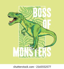 graphic design with wild dinosaur drawing for tee print