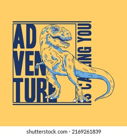 graphic design with wild dinosaur drawing for tee print as vector