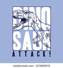 graphic design with wild dinosaur sketch as vector for tee print