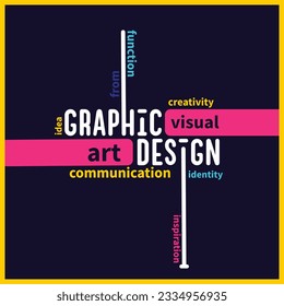 Graphic design word in typography modern design. Design for website banner, magazine, Visual Communication, wall graphics, poster, Graphic concept, Graphic Design Background.