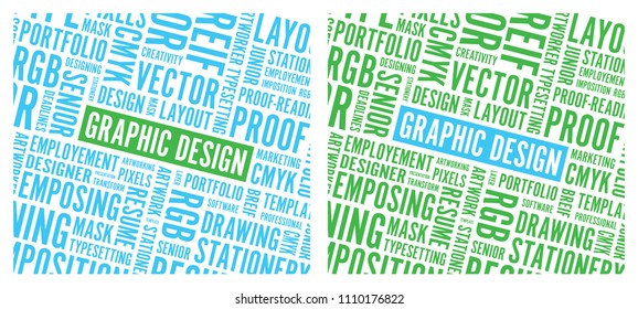 graphic design words background in blue and green