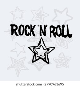 A graphic design The words rock n roll in grunge style