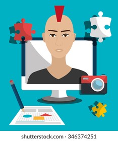 Graphic design work occupation, vector illustration eps10