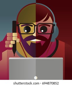 graphic design working with pen and tablet