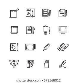 Graphic design and writing tools line icons set. Collection of linear pen and pencil. Vector illustration
