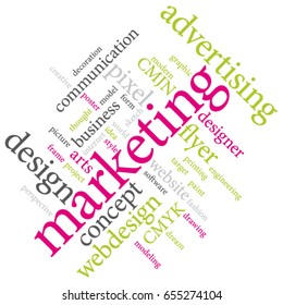 Graphic designer agency word cloud. Trendy marketing concept poster.