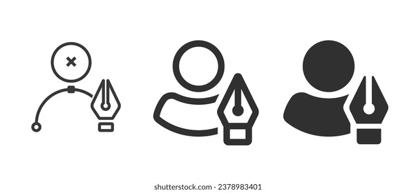 Graphic designer artist person icon vector set, creative people as digital illustrator with pen pencil line outline art glyph symbol and solid shape silhouette pictogram logo image clipart