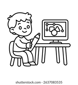 Graphic Designer Cartoon Character Thin Line Outline Vector Illustration