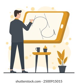 Grafikdesignerkonzept mit flachen Symbolen. Vektorgrafik des grafischen Gestaltungsprozesses