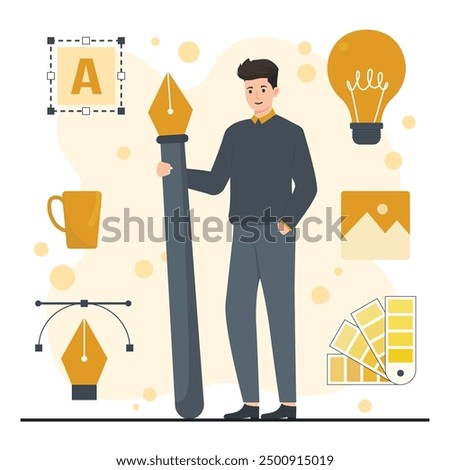 Graphic designer concept with flat icons set. Vector illustration of graphic design creative process