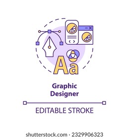 Symbol für Grafikdesigner Kreative Beschäftigung. Digitales Geschick. Freiberufliche Helfer. Visuelle Kommunikation abstrakte Idee dünne Linie Illustration. Einzeln Umrisszeichnung. Bearbeitbarer Hub