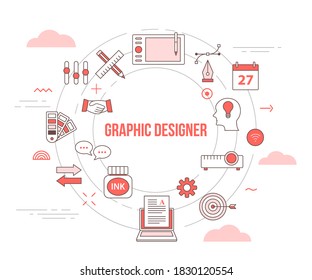 graphic designer concept with icon set template banner with modern orange color style and circle shape