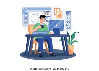 Graphic Designer crafting visual concepts on computer