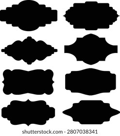 Graphic designer creates various black label shapes on white