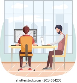 Diseñador gráfico creando su trabajo usando software de computadora y música en directo. Artista digital, ilustrador, profesional de diseño gráfico en el lugar de trabajo. Trabajadores del estudio de impresión. Trabajos independientes desde casa