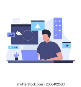 Graphic designer creating his artwork illustration design concept. Illustration for websites, landing pages, mobile applications, posters and banners