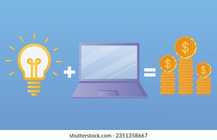 Graphic designer creativity and income.on blue background.Vector Design Illustration.