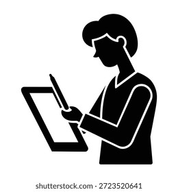 Graphic Designer Drawing On Digital Tablet Vector Icon