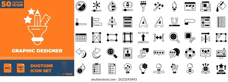 Graphic Designer Duotone Editable Icons set. Vector illustration in modern thin duotone style of graphic designer icons: painting, pen, aperture, etc