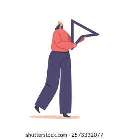 Graphic Designer Female Character With Huge Arrow Cursor Sign, Symbolizing The Direction And Guidance