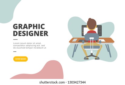 Graphic Designer flat design banner illustration concept for digital marketing and business promotion