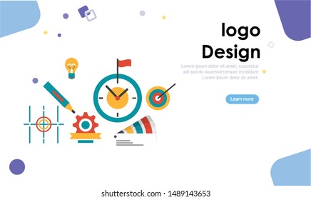 graphic designer flat design easy to use showing the graphic work like digital , printing, logo and freelancer