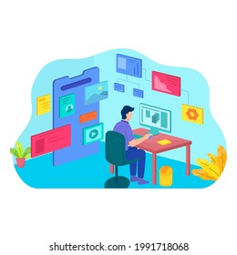 graphic designer flat illustration computer office workspace desktop