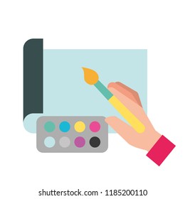 graphic designer hands with brush color painting