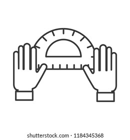 graphic designer hands with protractor tool