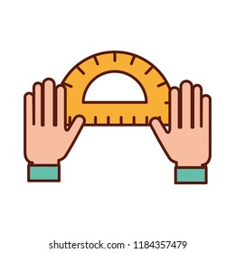 graphic designer hands with protractor tool
