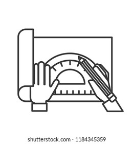 graphic designer hands working with protractor and pencil