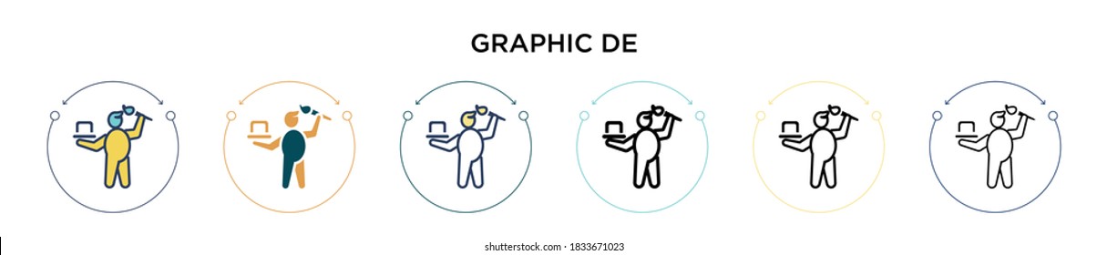 Graphic designer icon in filled, thin line, outline and stroke style. Vector illustration of two colored and black graphic designer vector icons designs can be used for mobile, ui, web