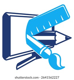 Graphic Designer icon represented by pencil, brush, ruler, computer Dualtone style.